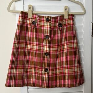Anthropologie Pink and Brown Plaid A-Line Skirt